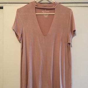 American Eagle AEO Pink Soft & Sexy Choker T-Shirt
